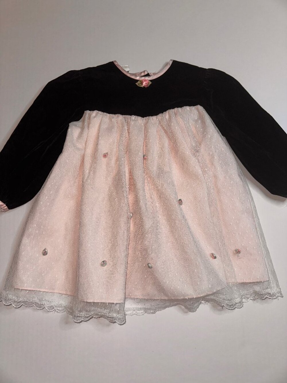 Vintage Moments by Jo Lene black velvet & pink tulle Toddler Dress Size 3T #726